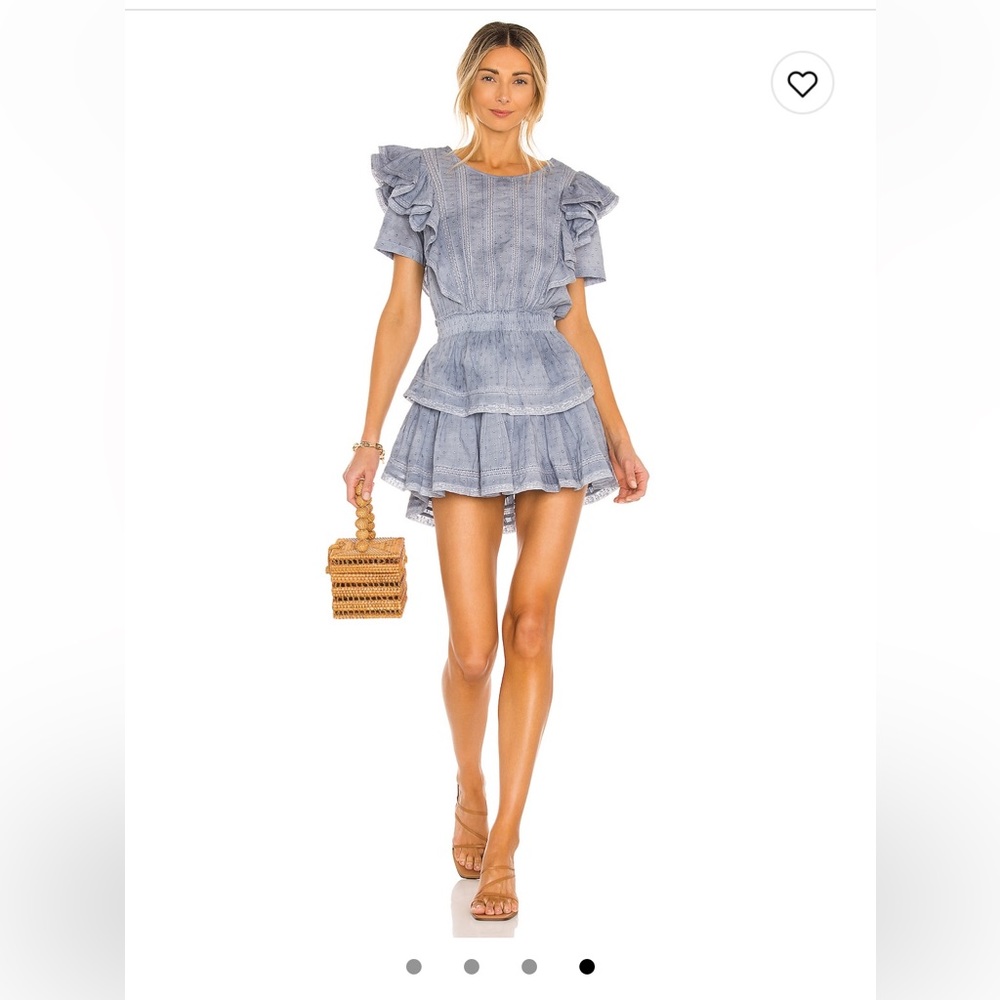 Loveshackfancy Natasha Dress Washed Denim tie dye size XS